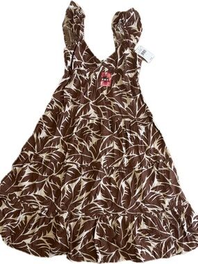 Roxy Brown and Cream Leaf-Print Maxi Sundress